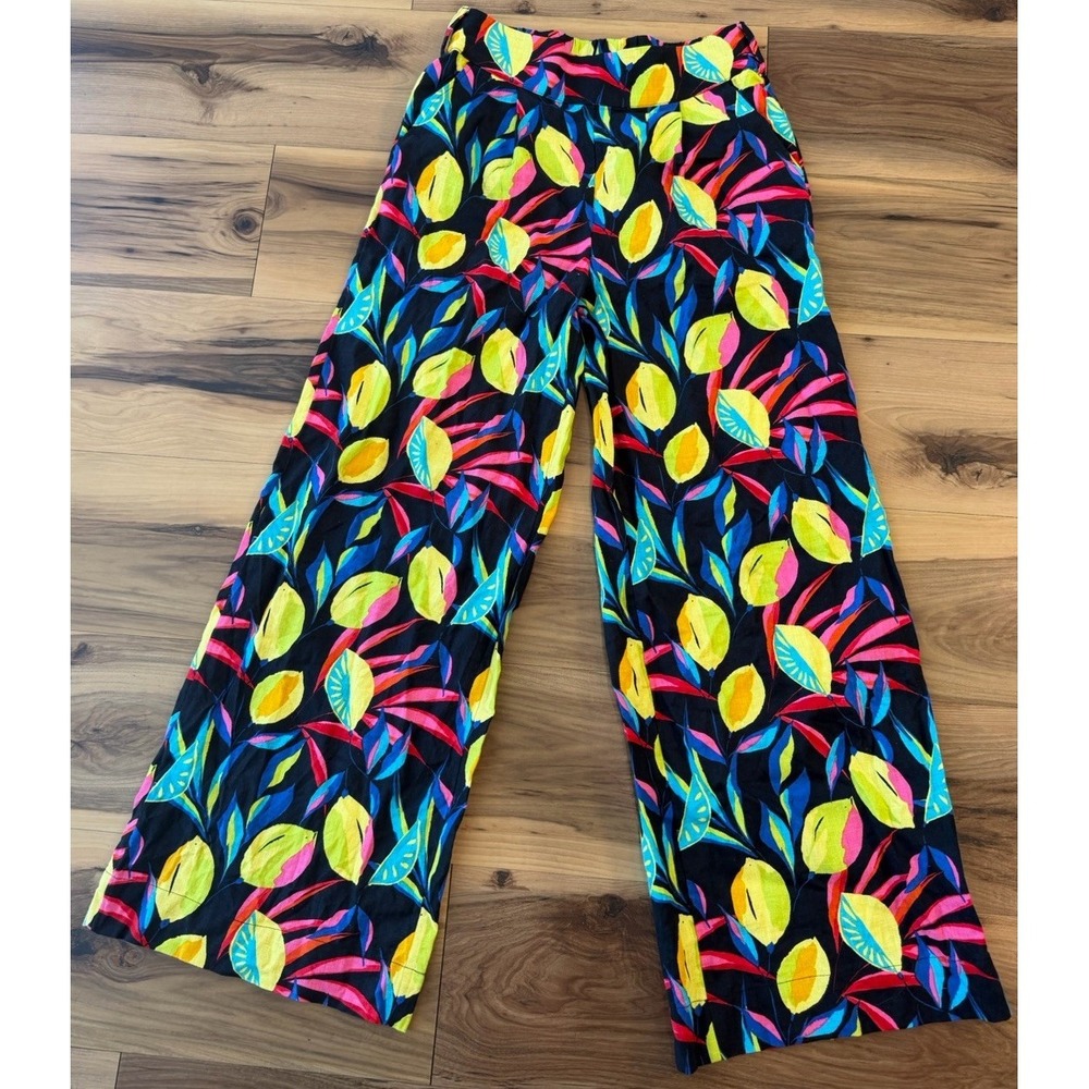 Tabitha Brown Wide Leg Tropical Linen Pants Women's Fruit Lemons S Resort